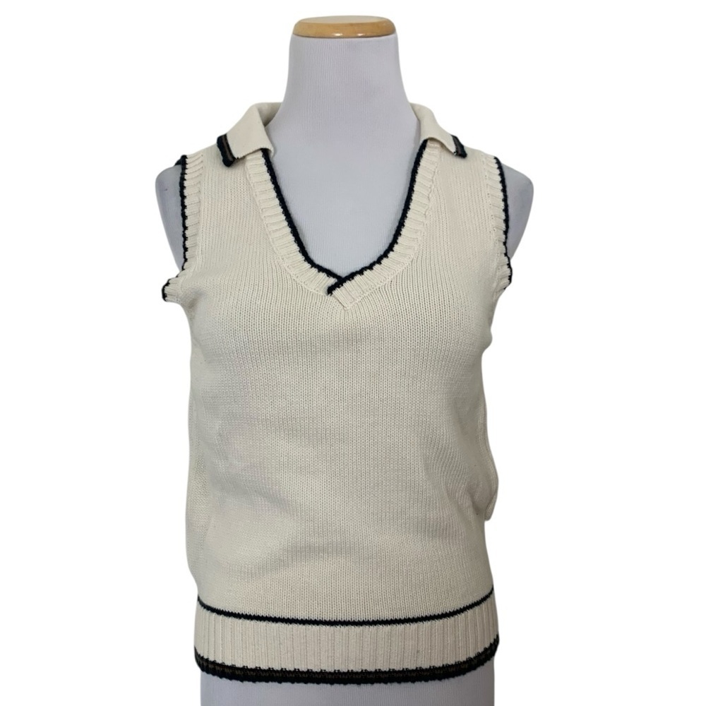 Brandy Melville Knit Sweater Vest Preppy Collared Retro Academia Womens S Cotton